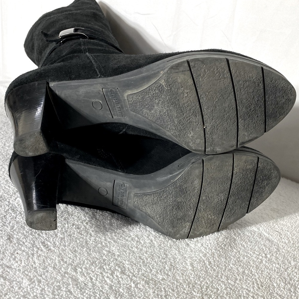 Vintage 90s C La Canadienne Black Suede Round Toe Chunky Heel Knee High Boots 10 - Picture 8 of 14